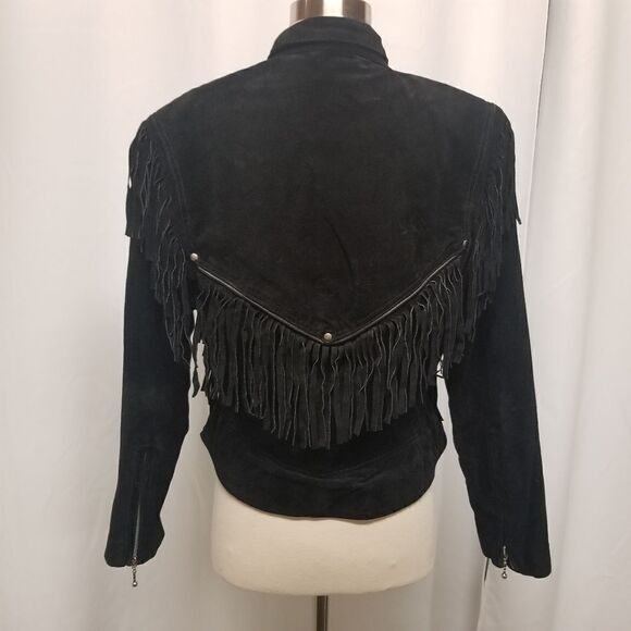 Vintage 90s y2k Wilsons Leather Jacket Western Fringe Black Suede Punk Rock Md - Picture 2 of 10